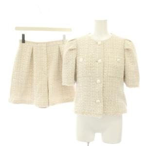 22AW スーツ セットアップ 上下 ファンシーツイード半袖ジャケット ショートパンツ フリンジ ラメ