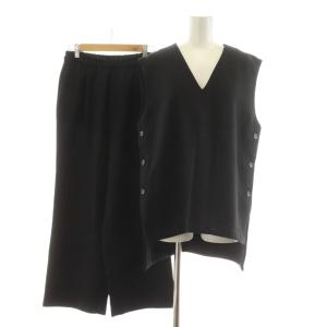 セットアップ ベスト Vネック サイドボタン ワイドパンツ ウエストゴム イージー 00 34 黒 ブラック