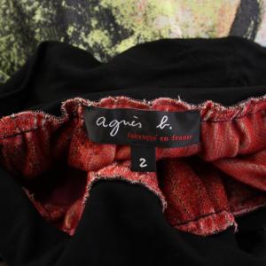 agnes b. フレアスカート イージー ひざ丈 ウエストゴム ハイウエスト 切替 総柄 2 黒 ブラック マルチカラー