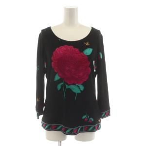 ニット カットソー 七分袖 11 黒 ブラック 紫 パープル バラ 875686-1C /RR