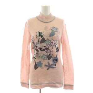 ニット セーター 長袖 ハイネック モヘヤ混 アンゴラ混 9 ピンク 刺繍 総柄 879160-1C /RR