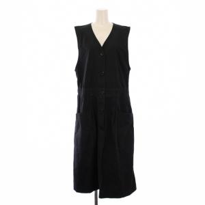 FINE COMPACT COTTON POPLIN ワンピース ロング ノースリーブ Vネック 2 黒