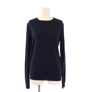 ニット 長袖 クルーネック 無地 ウール シルク 切替 薄手 36 紺 ネイビー YCN-13FW-019