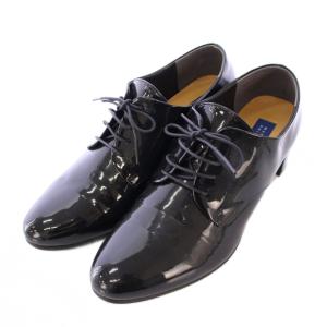 レースアップシューズ ラウンドトゥ チャンキーヒール エナメル ワンカラー 24cm 黒 ブラック /BB