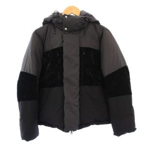 ダウンジャケット アウター ショート丈 フード ベロア 切替 M 黒 ブラック /BB