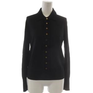 21AW ニット ウール 黒 ブラック 長袖 リブ 襟付き フェイクボタン フリル 21-080-900-2050-3-0