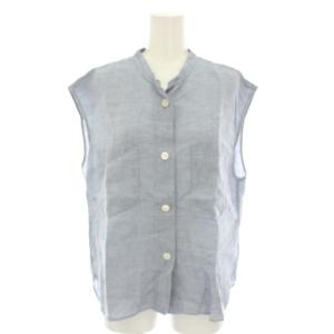 21AW ソフトリネン SOFT LINEN シャツ ブラウス ノースリーブ 麻 リネン 2 水色 ライトブルー