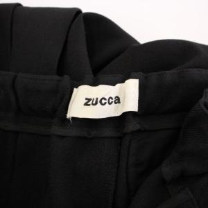 zucca プリーツワイドパンツ ジップフライ クロップド丈 ストレッチ M 黒 ブラック ZU03FF191 /BB