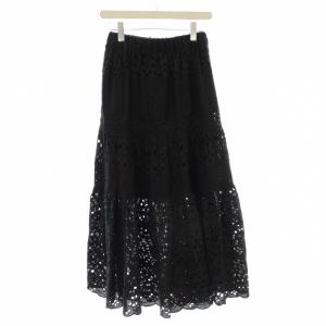 IENA 23AW コットンレースティアードスカート カットレース ロング スカート 36 黒 ブラック 23060900090030
