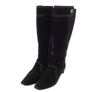 ロングブーツ スエード ステッチ 37 黒 ブラック /TK