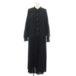 25SS ロープリーツワンピース ロング バンドカラー 長袖 ペチコート付き 紺 ネイビー 25040912407010