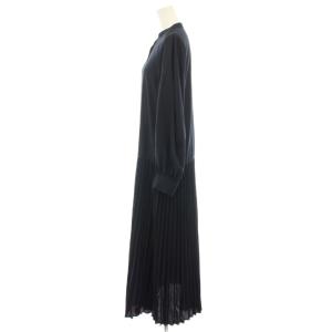 SLOBE IENA 25SS ロープリーツワンピース ロング バンドカラー 長袖 ペチコート付き 紺 ネイビー 25040912407010
