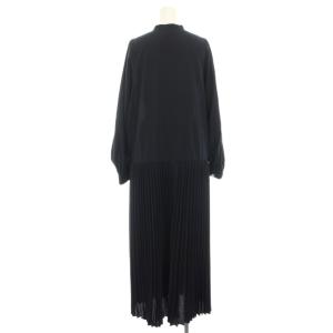 SLOBE IENA 25SS ロープリーツワンピース ロング バンドカラー 長袖 ペチコート付き 紺 ネイビー 25040912407010