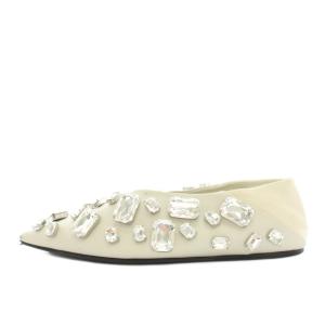 JIL SANDER ビジュートリムフラットシューズ パンプス ポインテッドトゥ レザー ビブラムソール 白 ホワイト /YT