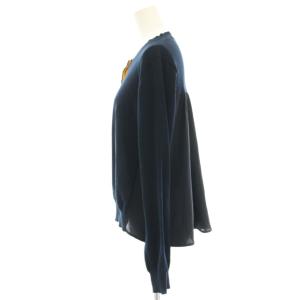 MUVEIL WORK コンビカーディガン ニット 長袖 パールボタン 異素材切替 38 紺 ネイビー MW72KCD007 /HN