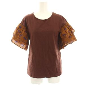 カットソー Tシャツ 半袖 袖フリル プリント さくらんぼ柄 36 茶 ブラウン MA211UTS002