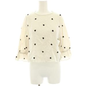 ハート刺繍ブラウス シャツ プルオーバー ショート丈 七分袖 1 ライトグレー 03298 /HN