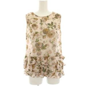 ブラウス シャツ ノースリーブ シアー 花柄 プリント フリル バックボタン 1 ピンク P-0058