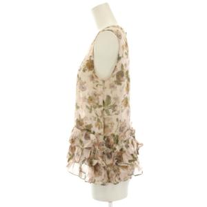 leur logette ブラウス シャツ ノースリーブ シアー 花柄 プリント フリル バックボタン 1 ピンク P-0058