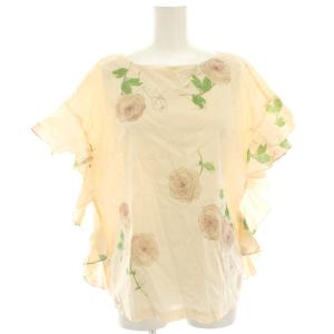 ブラウス シャツ フリル 花柄 プリント 半袖 1 ベージュ 03187 /HN