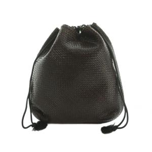 巾着 レザー メッシュ ダークブラウン /MI