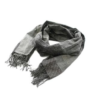 ストール フリンジ 総柄 コットン グレー /AN39