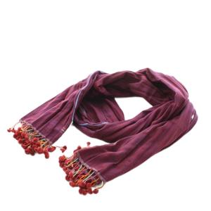 ストール ポンポン コットン 紫 パープル /AN40