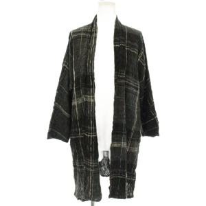 カーディガン プリーツ加工 チェック柄 七分袖 M 黒 グレー J0192FJ701 /G