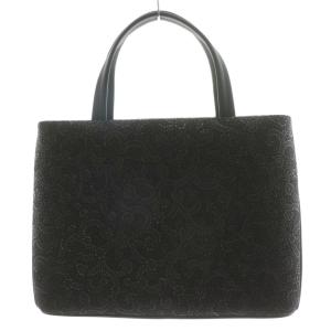 トートバッグ ハンドバッグ 総柄 唐草模様 レザー 黒 ブラック /AN5