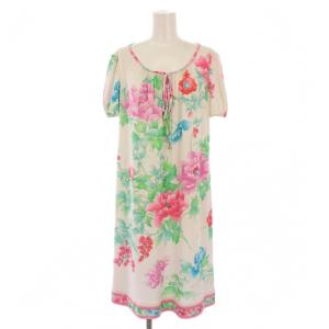 FASHION ワンピース ひざ丈 半袖 花柄 L マルチカラー /BM