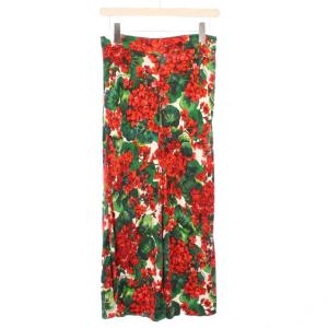 ワイドパンツ スラックス ストレッチ 花柄 40 赤 レッド 緑 グリーン /BB