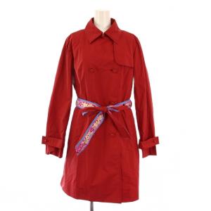 FASHION トレンチコート アウター ロング丈 無地 ワンカラー ベルト ナイロン 40 赤 レッド