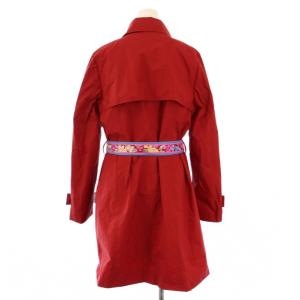 LEONARD FASHION トレンチコート アウター ロング丈 無地 ワンカラー ベルト ナイロン 40 赤 レッド