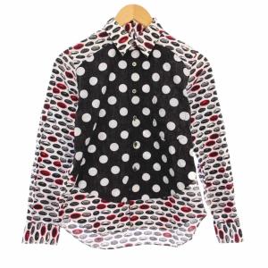 AD2018 カジュアルシャツ 長袖 レギュラーカラー ドット柄 総柄 XS 黒 ブラック 白 ホワイト