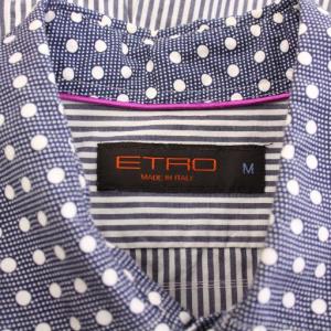 ETRO カジュアル 長袖 ホリゾンタル ストライプ柄 ドット柄 総柄 M 青 ブルー 白 ホワイト /BB