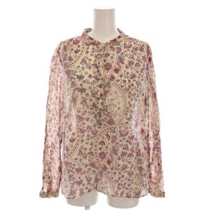シアー シャツ ブラウス バンドカラー 花柄 長袖 34 ピンクベージュ 赤 78-01-96-01004