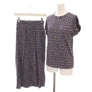 セットアップ 上下 半袖 Tシャツ 花柄 ロング スカート XS 青紫 マルチカラー 3510900616