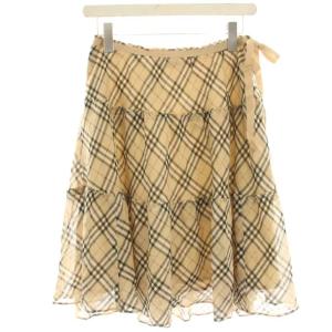 ティアードスカート フレアスカート ひざ丈 ノバチェック フリル リボン 36 ベージュ FX554-191-43