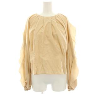 ブラウス シャツ バックボタン リボン 長袖 絹 シルク混 フリル 1 ベージュ 03434 /HN