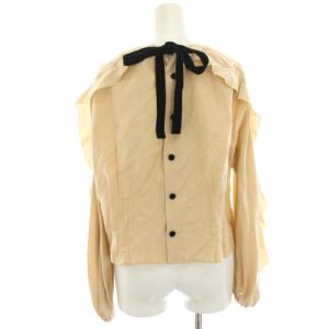 leur logette ブラウス シャツ バックボタン リボン 長袖 絹 シルク混 フリル 1 ベージュ 03434 /HN