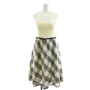 キャミソールワンピース キャミワンピ ひざ丈 チェック柄 ウール アルパカ混 38 白 ホワイト 黒 ブラック