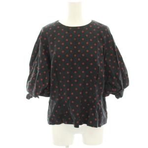 ブラウス シャツ プルオーバー バックボタン 五分袖 水玉 ドット 麻 リネン 1 黒 ブラック 03334