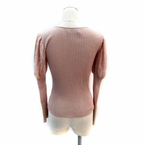 leur logette リブニット カットソー 長袖 ラウンドネック パフスリーブ レース カシミヤ シルク混 1 ピンク /SY29