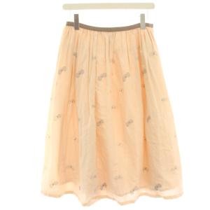 フレアスカート ギャザースカート ひざ丈 蝶々刺繍 38 ベージュ UA5993 /HN