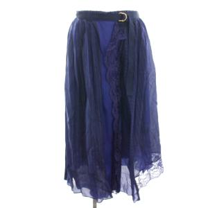 巻きスカート ラップスカート レース ベルトデザイン 変形 ストライプ ラメ混 ミモレ ロング 1 青
