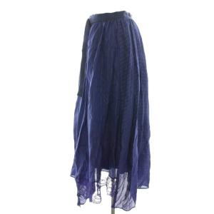 leur logette 巻きスカート ラップスカート レース ベルトデザイン 変形 ストライプ ラメ混 ミモレ ロング 1 青