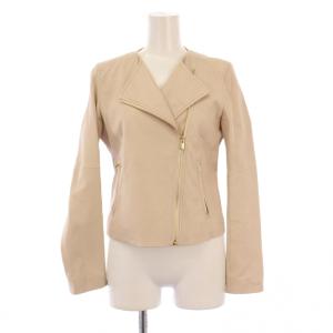 レザージャケット 羊革 ノーカラー アウター ジップアップ ショート丈 36 ライトベージュ /BB