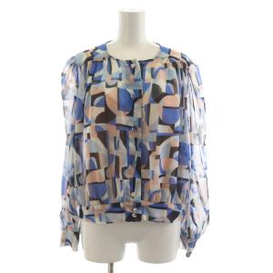 ブラウス シャツ 長袖 42 青 ブルー ピンク シースルー 総柄 インナー付き 311114012 /RR