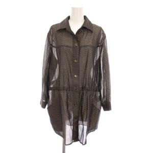 シャツ ブラウス ボーダー シルク混 七分袖 大きいサイズ 13+ 茶色 ブラウン 黒 ブラック IC-1502531