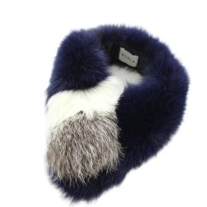 SAGA FURS ティペット 紺 ネイビー 白 ホワイト /AN28